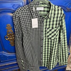 New! Ovadia & Sons Green black plaid Cotton Casual Button Down Shirt Large